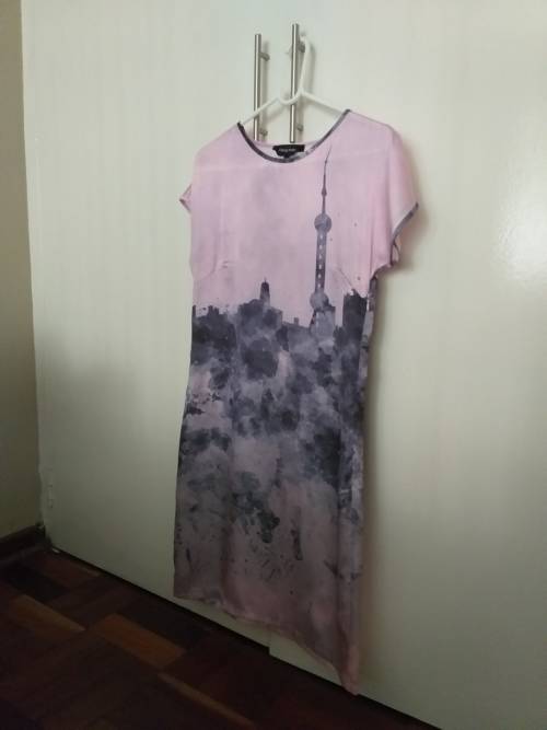 Pink Dress with Shanghai Skyline (Brand: Cheryl Arthur)